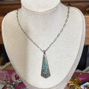 Silver and Turquoise Pendant Necklace